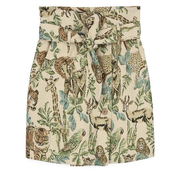 NANUSHKA Sedu Paperbag Waist Denim Mini Skirt - Jungle Pattern (Medium) - Picture 2 of 4
